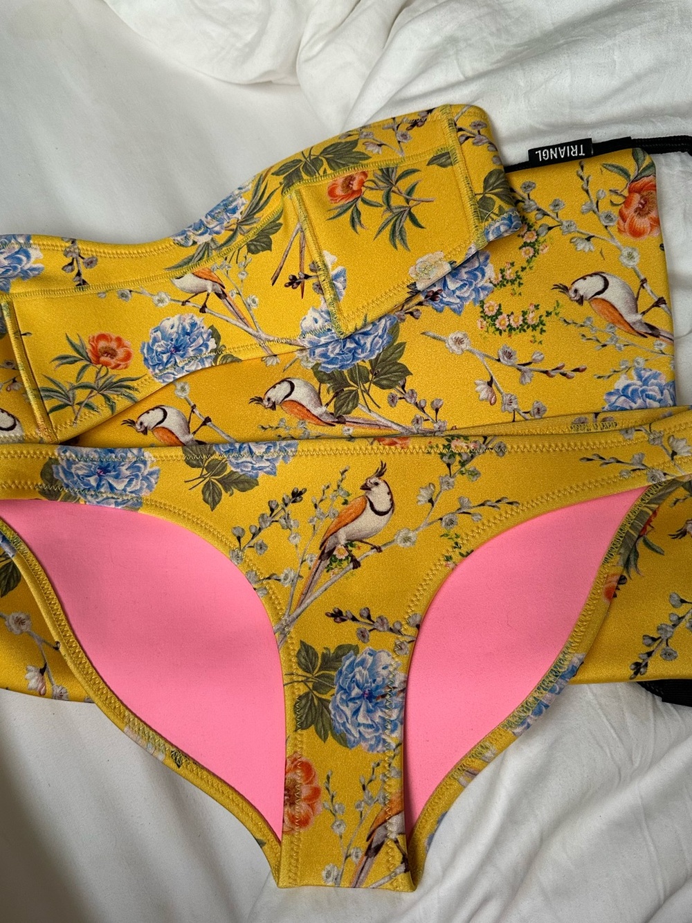 triangl swimwear Yellow Floral & Pink Lined Bikini Bottoms